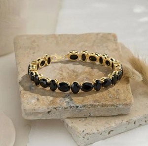 Luxury Oval Cut Black Onyx Charm <b>Bracelet</b> 925 Sterling Silver Gold Plated Women Elegant Black <b>Gemstone</b> Statement Fine Jewelry - Product Image 4