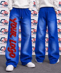Pantalones deportivos holgados de cintura alta para hombre, pantalones jogger de pierna ancha con costuras en zigzag, logo con tachuelas y tela lavada - Product Image 2
