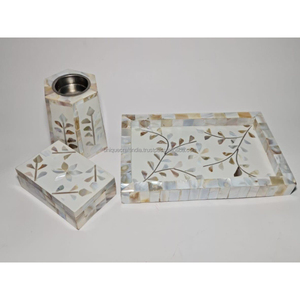 White Floral Mother of Pearl Bukhoor Set with Tray | Handmade Incense Burner & Storage Box Home Decor - Product Image 1
