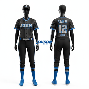 Uniforme de Béisbol Premium para Mujer, 180 GSM, Poliéster, Negro con Rayas Azules, Panel Personalizado con Bordado Tackle Twill - Product Image 1