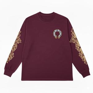 เสื้อยืดคอกลมแขนยาวสีเขียวสำหรับผู้ชาย คุณภาพสูง ปักโลโก้รูปเกือกม้าตามสั่ง ทรงโอเวอร์ไซส์ สไตล์ลำลอง สตรีทแวร์ - Product Image 3