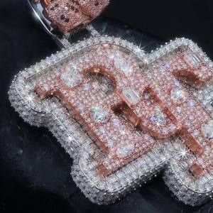 Fine Jewelry Personalized 925 <b>Silver</b> Hip Hop Letter Iced Custom Name <b>Initial</b> Moissanite Mosaic Charm <b>Pendant</b> Set - Product Image 3