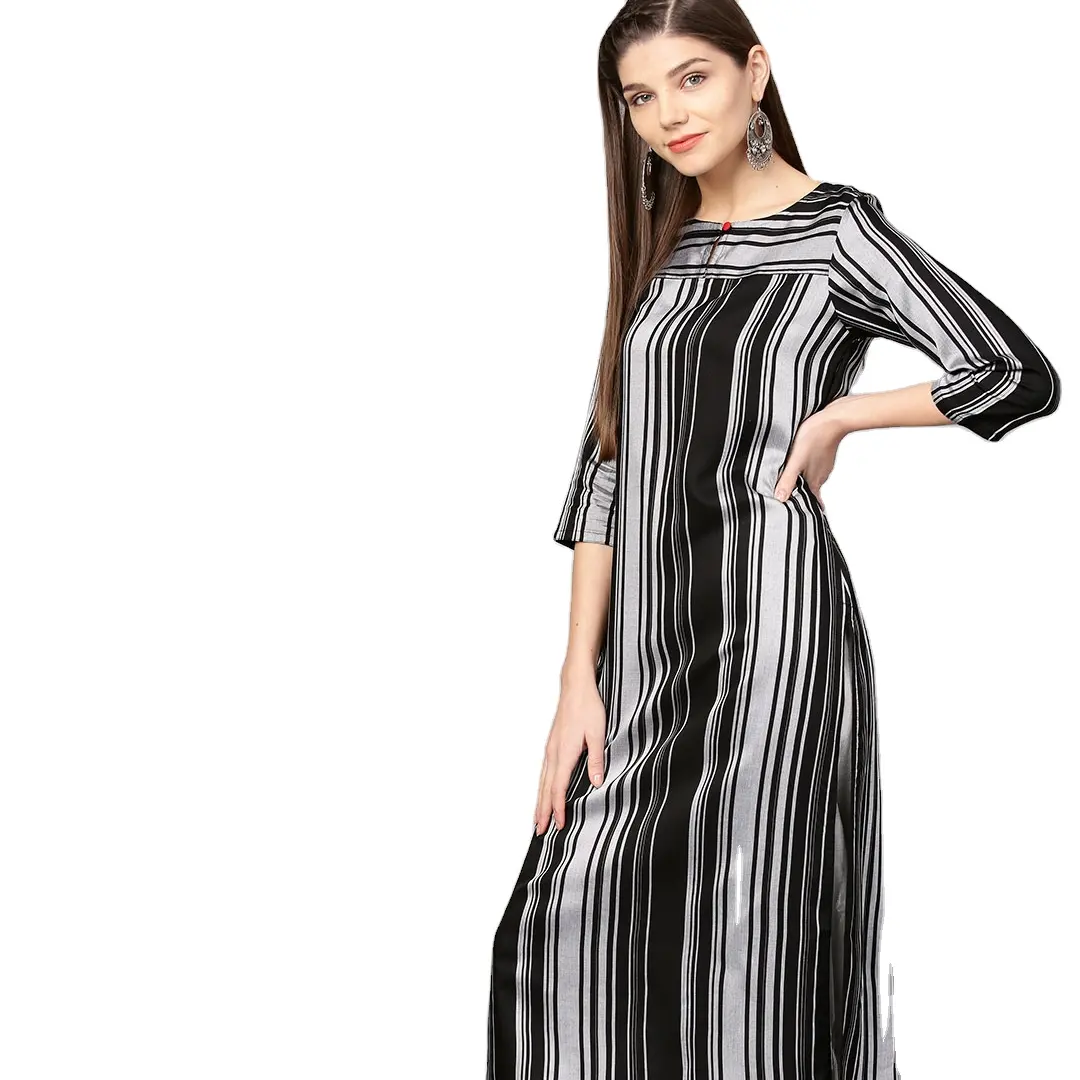 2023 new arrivals Clothes women clothing Black and Grey Striped Straight Kurta Top brand kurta set