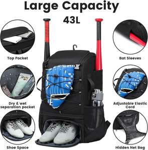 Sac à dos de baseball imperméable personnalisé, sac de transport pour batte de softball avec compartiment à chaussures, sac à dos de sport léger pour adolescents - Product Image 4