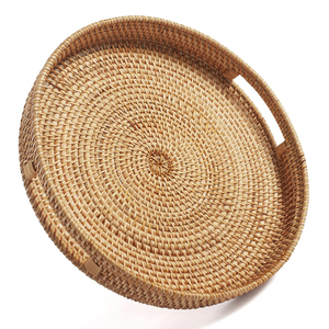Handwoven Oversized Rattan <b>Tray</b> with Metal Handles Whitewashed Decorative Serving <b>Tray</b> for Coffee <b>Table</b> & Ottoman On Sale - Product Image 6