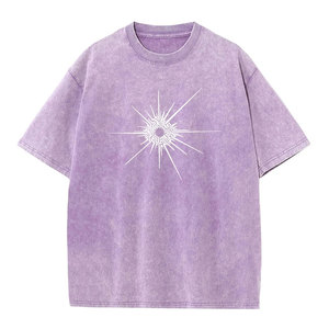 Men's Casual Acid Wash Vintage T-Shirts High Street Cotton <b>Drop</b> Shoulder with Custom O-neck Print Short Sleeves - Product Image 3