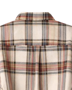 Chemisier court pour femme à carreaux beiges, col rabattu, manches longues, boutonné, style décontracté, personnalisé par le fabricant, fournisseur OEM - Product Image 6