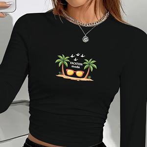 palm VACATION mode <b>tropical</b> theme women's fashion long sleeve <b>shirt</b> - Product Image 1
