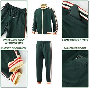 Ensemble de survêtement unisexe vert foncé 2026 à manches longues avec fermeture éclair, col montant, style sportif, pantalon de jogging rayé, coupe régulière pour adultes, collection automne - Product Image 5
