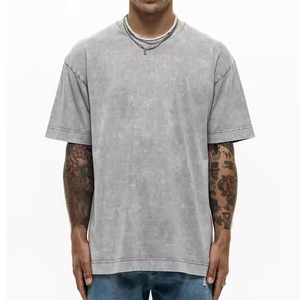 เสื้อยืดโอเวอร์ไซส์สไตล์ฮิปฮอปวินเทจสำหรับผู้ชาย ผ้าคอตตอน 100% หนานุ่ม ทรงหลวมไหล่ตก สตรีทแวร์  รับสกรีนลาย - Product Image 4