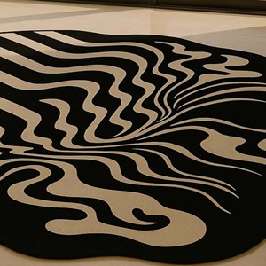 Alfombra de Lana Hecha a Mano, Diseño Abstracto Negro y Beige, Alfombra Moderna Irregular de Estilo Mid-Century, Decoración Abstracta Contemporánea para el Hogar - Product Image 5