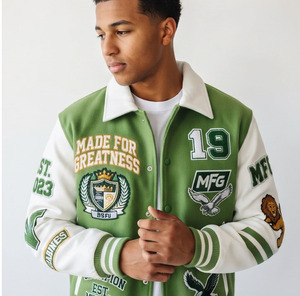 Chaqueta Varsity para Hombre con Mangas de Cuero, Parches Bordados, Chaqueta Varsity de Béisbol con Frente de Lana - Product Image 5