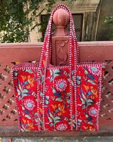 Sac fourre-tout en coton matelassé imprimé à la main, sac de transport écologique