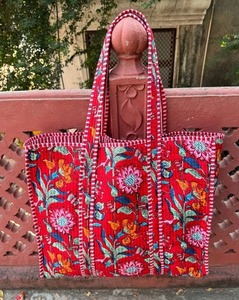 Bolsa de Mano Acolchada de Algodón con Estampado a Mano, Bolsa Ecológica - Product Image 1