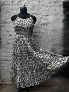 <b>Boho</b> Hand Block Printed 100% Cotton Maxi <b>Dress</b> Women Sleeveless Smocked <b>Summer</b> Floral Tiered Jaipur Wholesale Loosefit - Product Image 3