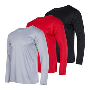 T-shirt à manches longues pour homme, couleur unie, col rond, séchage rapide, tricoté en polyester, coupe décontractée, t-shirt personnalisé - Product Image 1