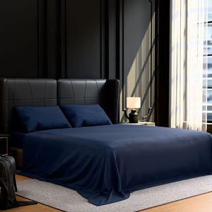 Set di Biancheria da Letto Queen in Microfibra Spazzolata, 4 Pezzi, Facile da Curare, Resistente al Restringimento e allo Sbiadimento, Blu Navy, Lenzuolo e Federe - Product Image 2