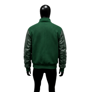 CUSTOM GREEN <b>VARSITY</b> <b>JACKET</b> MOCKUP FRONT VIEW PREMIUM <b>BOMBER</b> <b>JACKET</b> DESIGN COLLEGE STYLE APPAREL FASHION OUTERWEAR FRONT VIEW - Product Image 2