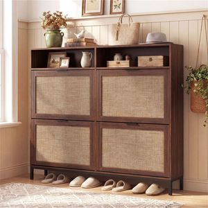 Scarpiera autoportante in stile Boho con 4 cassetti a ribalta e ripiani aperti, organizer per ingresso - Product Image 2