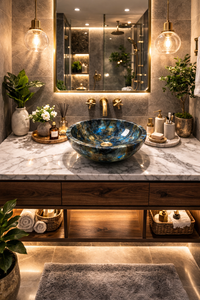 Vasque en pierre de labradorite, lavabo rond en marbre, vasque de salle de bain de luxe à poser sur comptoir, lavabo artisanal pour l'intérieur de la salle de bain - Product Image 5