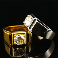 Bague en moissanite ronde taille brillant certifiée GRA, en argent sterling 925 plaqué or 18 carats, style hip-hop unisexe, pour homme, alliance de mariage, bijoux