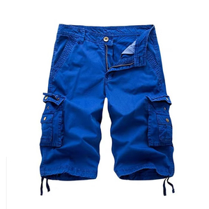 Shorts cargo unis pour hommes, taille mi-haute, avec cordon de serrage, style bermuda, décontractés, avec poches, en polyester, design respirant, en velours côtelé - Product Image 1