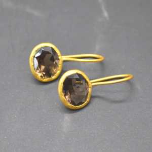 Pendientes Colgantes de Plata de Ley 925 con Cuarzo Ahumado Marrón Natural, Corte Facetado en Forma de Pera, Chapados en Oro de 18K, Estilo Minimalista - Product Image 4