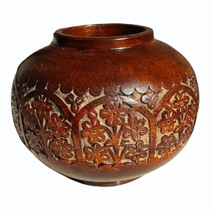 Handcrafted Teak Wood Carved Vase Wholesale | Jodhpur Design Moradabad - Product Image 1
