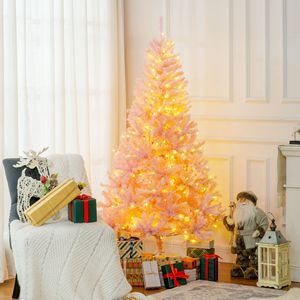 6 FT Pre-Lit Artificial Christmas Tree 250 LED <b>Lights</b> 1000 Tips Flocked Pink Realistic <b>Branches</b> Warm <b>Light</b> Temperature 210 cm - Product Image 2
