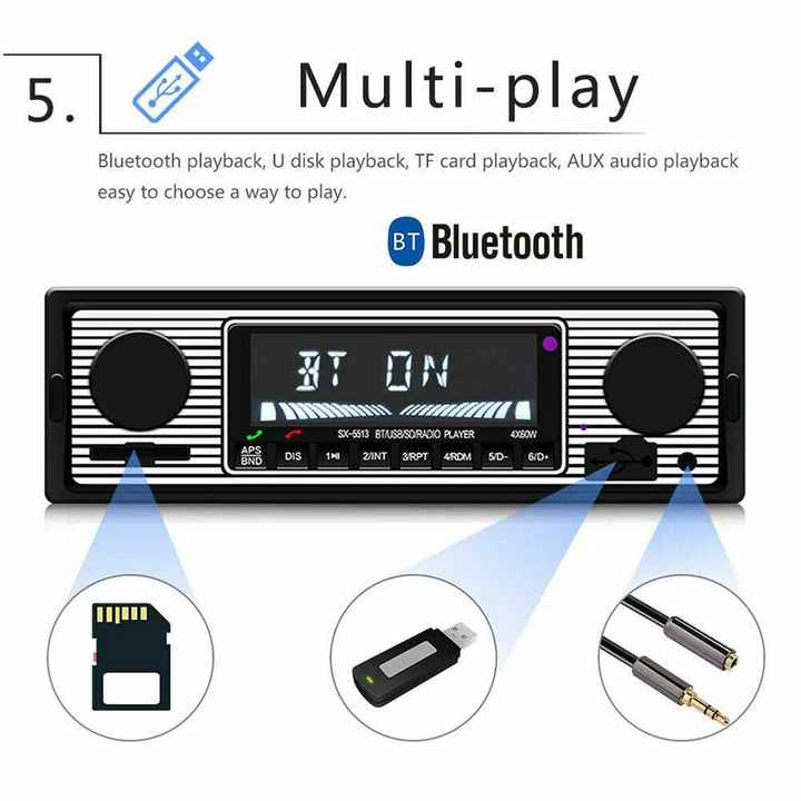 Vintage for Bluetooth Car MP3 Player with USB & AUX Classic Stereo Audio Receiver FM Radio MP3 Playback