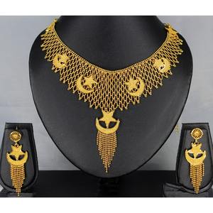 Collar con pendientes Conjunto de joyería Latón puro chapado en oro Alta calidad Emiratos Árabes Unidos Árabe Dubai Collar Diseño Collar Conjunto de joyería - Product Image 2