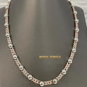 925 <b>Silver</b> Moissanite Cuban Link Chain Necklace Iced Ball <b>Choker</b> Gold Plated Rose Gold Plated for Wedding Party - Product Image 3