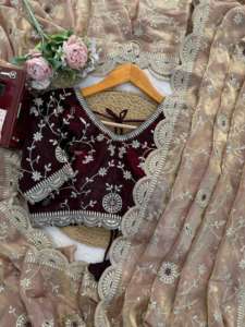 Sari en soie Fendy au design exclusif et élégant avec chemisier raffiné, dernière collection indienne, tenue de soirée ethnique et modeste pour femme - Product Image 2