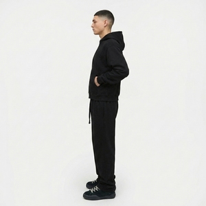 Ensemble de survêtement décontracté pour homme, noir, à capuche, en coton, coupe ample, avec fermeture éclair et poches latérales, idéal pour l'automne - Product Image 4