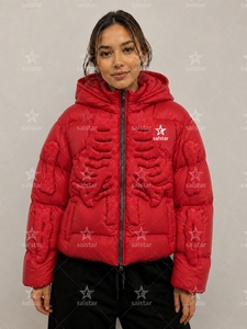 Veste matelassée rouge personnalisée pour homme/femme, veste d'hiver chaude à capuche avec imprimé squelette 3D, vêtements de rue tendance - Product Image 3