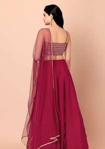 Conjunto de Lehenga Choli de Gasa Georgette Rosa Sólido con Falda con Volantes y Dupatta, Traje Nupcial Bordado para Fiesta - Product Image 3