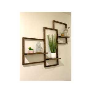 Modern Asymmetric Wood Floating Wall <b>Shelf</b> Staggered Storage Display Ledge Rack <b>Adjustable</b> Non-folding Living Room Holder - Product Image 3