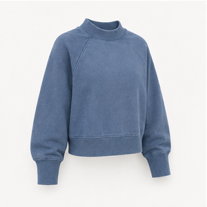 Sweat-shirt court pour femme bleu poussière personnalisé, col rond, manches ballon, ourlet côtelé, pull WSS-0045 - Product Image 4
