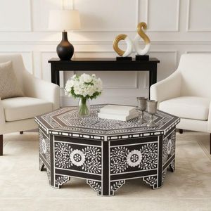 Luxury Handmade Eco-Friendly Blue Bone Inlay Modern <b>Pine</b> MDF <b>Coffee</b> <b>Table</b> ARIF HANDICRAFT AH-00572 for Home Decor Interior - Product Image 1