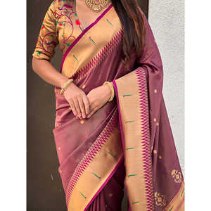 Sari de Seda Tejida Paithani Zari para Vestidos de Noche, Reversible y con Protección Solar, Diseño Intrincado y Elegante - Product Image 6