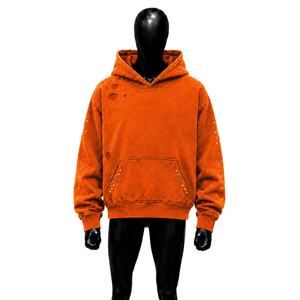 Sweat-shirt à capuche oversize délavé style urbain orange avec détails en strass et finition délavée, style décontracté, en molleton French Terry - Product Image 1