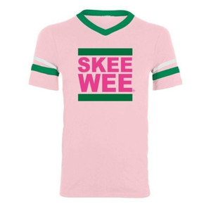 SKEE WEE Maillot rose et vert, col en V rose clair, manches courtes, style athlétique, inspiré du style grec, maillot personnalisé pour équipe - Product Image 1