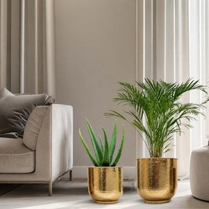 Vase de table moderne en aluminium, fait main, finition dorée, design côtelé, pot de plante décoratif, Jaffs Exports JE768 pour l'inauguration de maison - Product Image 6