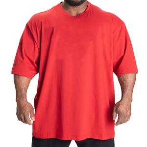 Men's <b>Red</b> Short Sleeve O-Neck <b>Oversized</b> Solid Color Casual T-<b>Shirt</b> Knitted Jersey Cotton Top - Product Image 1