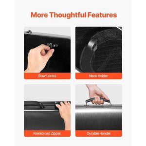 Custodia per violino 4/4 full size, leggera e portatile, borsa da viaggio con fodera in peluche, protezione per strumenti musicali con tracolla - Product Image 6