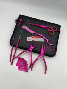 Kit de pinces professionnelles multi-outils pour extensions de cheveux, couleur rose métallique, micro-perles, extensions de cheveux nouées à la main, qualité chirurgicale - Product Image 2