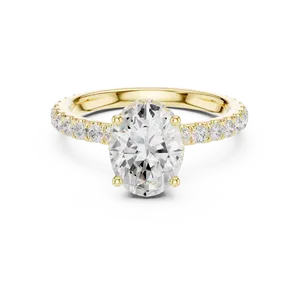 Joyería fina unisex con un diamante ovalado de 1.5 quilates cultivado en laboratorio, engastado en un anillo de oro macizo de 18 quilates con halo oculto. - Product Image 1