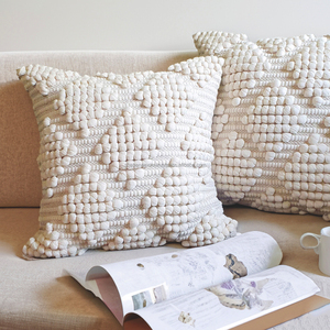 18x18 Inches Ivory Cotton Handmade Woven Diamond Cushion Cover Boho Decorative <b>Throw</b> Pillow Square Sofa & Bedroom Accent - Product Image 3