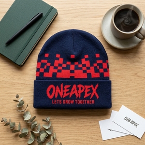 ONEAPEX SPORTS WEAR Custom <b>Navy</b> Red Knit Beanie <b>Hat</b> Embroidered Logo Waterproof 100% Acrylic Warm Winter Cuffed Streetwear - Product Image 3