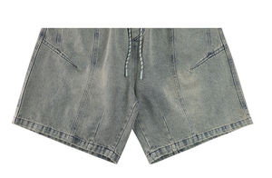 Shorts en jean vintage taille haute délavé soleil personnalisé avec strass, broderie et patch, séchage rapide, en coton durable pour l'été - Product Image 3